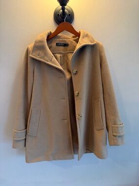Lauren Ralph Lauren Womens Camel Tan Wool Blend Hooded Pea Coat Jacket Small